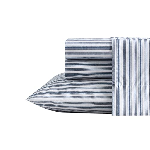 Nautica - Queen Sheets, Cotton Percale Preppy Bedding Set, Crisp & Cool, Lightweight & Breathable (Coleridge Stripe Blue, Queen) Nautica
