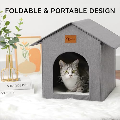 Outdoor Cat House, Outdoor Cat Shelter Feral Cat, Outside Waterproof Cat House for Outdoor/Indoor Cats, Insulated Cat House for Winter with Cozy Cushion, Easy to Assemble, Navy Blue Siedihit