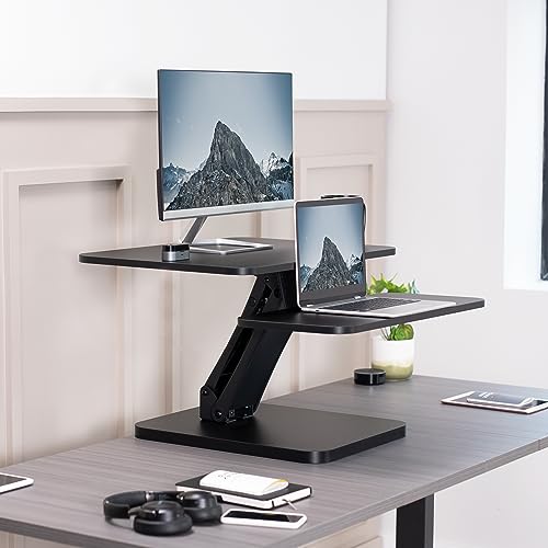 VIVO Black Height Adjustable 25 inch Standing Desk Converter, Compact Sit Stand Tabletop Monitor Riser Workstation, DESK-V001G VIVO