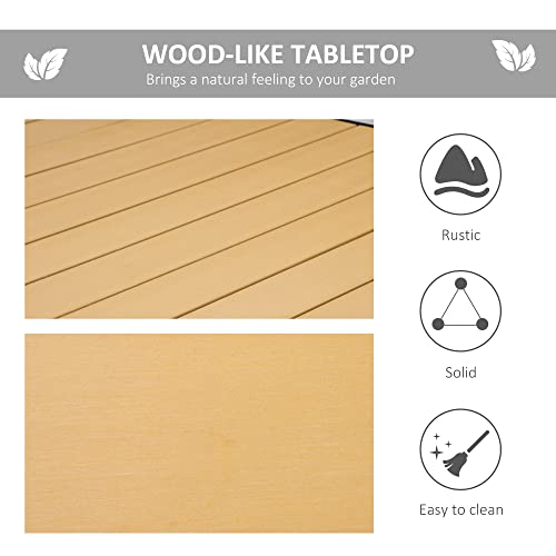 Outsunny 75" x 35" Outdoor Dining Table for 8 People, Rectangular Aluminum Frame Garden Table with All-Weather Faux Wood Top for Garden, Lawn, Patio, Tan Outsunny