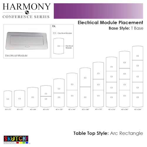 14 Person Arc Rectangle Conference Table with Power & Data | Matte Black Metal T-Bases | Harmony Series Modular Meeting Tables for Offices, Conference Rooms, and Homes | Asian Night - 14ft SKUTCHI DESIGNS INC.