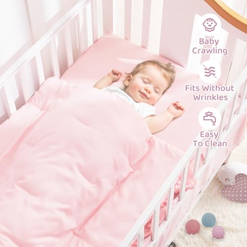 Wowelife Girl Crib Bedding Set, 3-Piece Crib Comforter Set for Girls, Boho Ruffle Pink Nursery Bedding Set Include Crib Comforter, Crib Fitted Sheet and Crib Skirt, Pink Wowelife