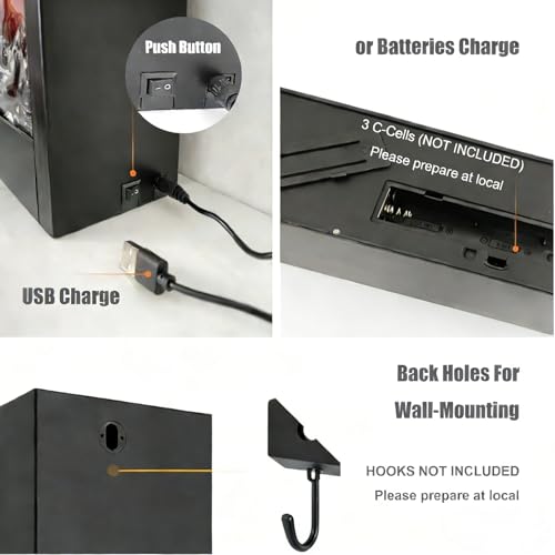 steladomus Faux LED Fireplace with Electric Fireplace Logs, ONLY Light NO Heat decorativa chimenea para sala, Portable Artificial Fire Place USB/Battery Operated, Fake Flame Effect Decor steladomus