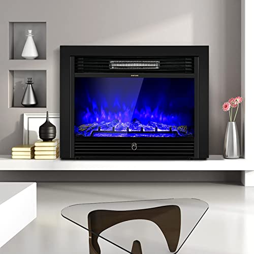 LDAILY 28" Electric Fireplace, Wall Mounted/Recessed, 3-Color Flame, 5 Brightness, 8H Timer & Remote Control, 750/1500W Freestanding Fireplace Insert Heater, Black (28.5 inches) LDAILY