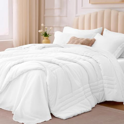 Velorose Queen Comforter Set White - Bed in a Bag Queen Size 7 Pieces, Soft Bedding Set for All Seasons, Premium Queen Comforter Set with Comforter, Sheets, Pillowcases & Shams