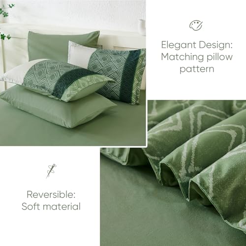 Dinjoy Green King Size Comforter Set,Striped Bed in a Bag King 7 Pieces Soft Microfiber Bedding Comforters Sets Boho Bed Complete Set for Summer All Season Dinjoy