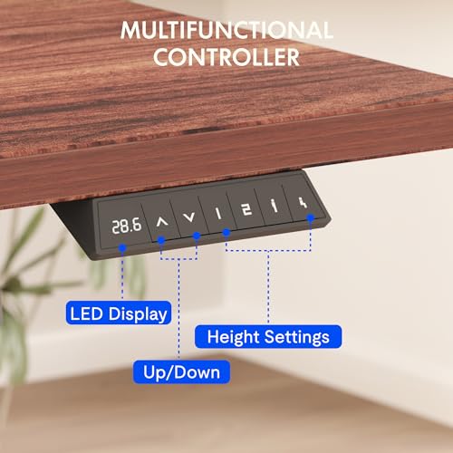 FLEXISPOT EN2 Whole-Piece Standing Desk with Clamp Power Strip, 55 x 28 Electric Stand Up Height Adjustable Desk with Cable Management (Black Frame + 55" Mahogany Top, 2 Packages) FLEXISPOT