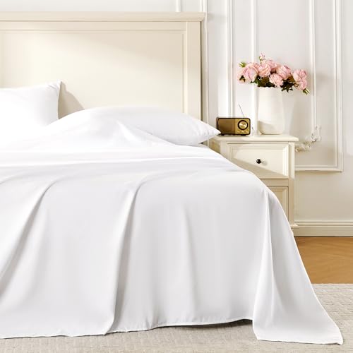 ROSE&RISY White Queen Sheet Set, 4 Pieces Soft Bedding Queen Sheet Set, Breathable and Cooling Sheets, Deep Pocket with 1 Fitted, 1 Flat, 2 Pillow Cases (White, Queen Size) ROSE&RISY