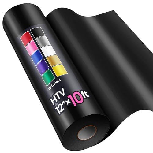 12" x 10ft Heat Transfer Vinyl HTV Rolls Black, Sooez HTV Vinyl for T-Shirt, Iron on Vinyl, Easy to Cut & Weed for DIY Heat Vinyls Design Sooez