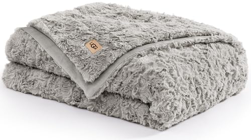 UGG Adalee Faux Fur Twin Blanket, Fluffy Blanket for Bed, Cozy Oversized Throw for Couch, Washable Twin XL Bedding, Luxury Home Decor, 66" x 90", Seal Grey UGG