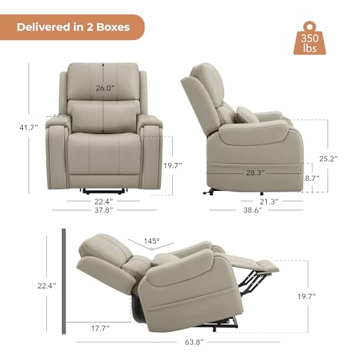 CHITA Power Lift Recliner Chair for Elderly with Heat and Massage, Genuine Leather Electric Lift Chairs with Cup Holder, Removable Lumbar Pillow, 2 Side Pockets, Leather in Gray