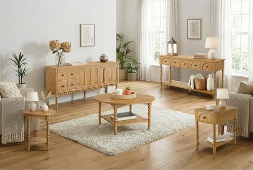 SAND STONE HOME Pembroke 58” Cottage Sofa Console Table with Drawers & Lower Shelf Storage, Narrow Entryway Table or Dining Server with Levelers | Prairie Oak Natural SAND STONE HOME