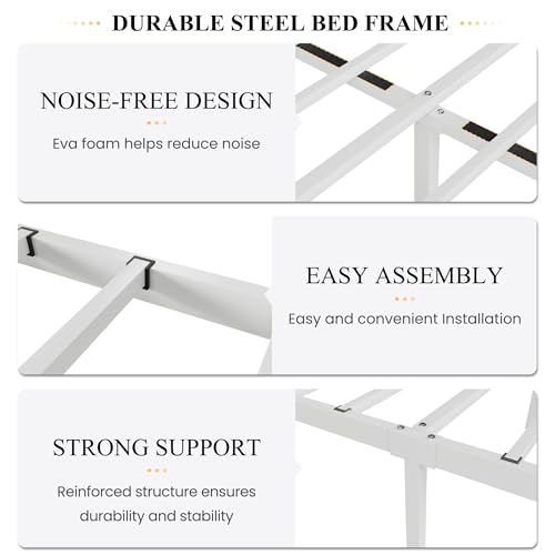SHA CERLIN Queen Size Bed Frame with Headboard,Metal Bed Frame with Butterfly Pattern Design Headboard & Footboard,No Box Spring Needed,Easy Assembly,White SHA CERLIN