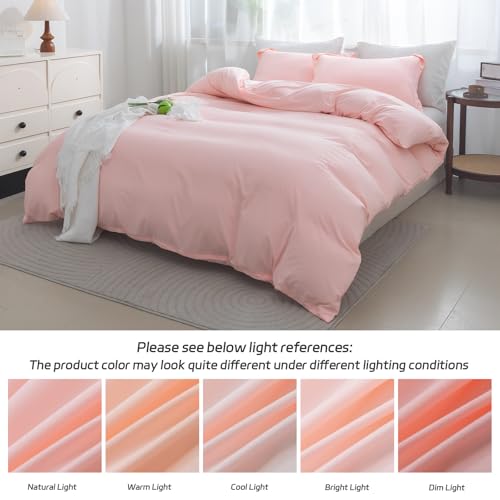SheRest Pink Duvet Cover Twin Size - Soft Brushed Microfiber, 1 Duvet Cover 68x90 Inches with Zipper Closure 8 Ties & 1 Pillow Sham, Breathable Bedding Set for All Season (No Comforter) SheRest