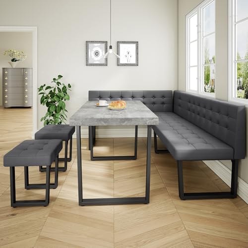 Modern Corner Dining Table Set, 72 Inch Breakfast Nook with Banquette, 5 Piece Set with Storage Bench, Grey XIAO WEI