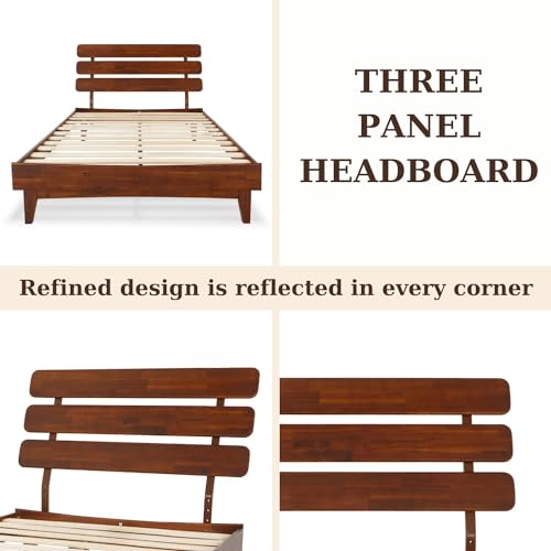 Bme Caden 15-Inch Adjustable Dark Chocolate Bed Frame - Mid Century Modern Design with Solid Acacia Wood Bme
