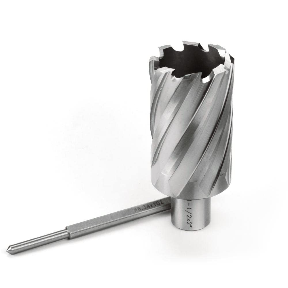 OSCARBIDE Annular Cutter 1-1/2 inch Cutting Diameter 2 inch Depth of Cut,3/4 inch Weldon Shank 2 Flat Mag Drill Bit with Pilot Pin for Magnetic Drill Press,1 Piece OSCARBIDE