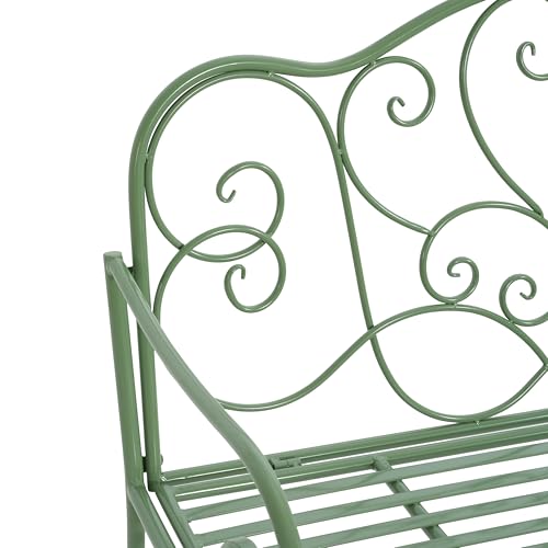 Christopher Knight Home Layon Iron Outdoor Bench, Patio Loveseat for 2 People, Durable Garden Bench with Floral Pattern Backrest, Slatted Seat for Park/Yard, Spacious Outdoor Seating, Matte Green Christopher Knight Home