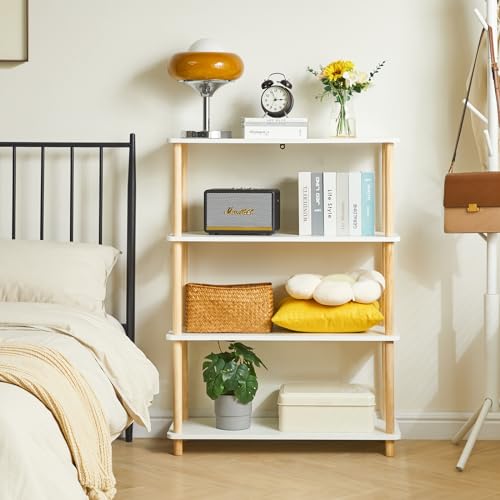 IBUYKE Modern 4-Tier White Wooden Open Bookcase - Versatile Storage & Display Unit for Home and Office IBUYKE