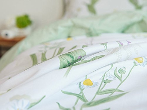 FADFAY Farmhouse Premium Shabby Green Daisy and Botanical Lavender Flowers 100% Cotton Bedding Set King Duvet Cover Set with Hidden Zipper Closure 3-Piece:1 Duvet Cover & 2Pillowcases FADFAY