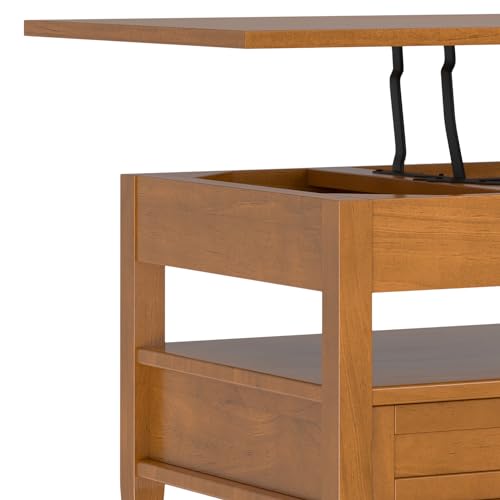 SIMPLIHOME Warm Shaker SOLID WOOD Wide Rectangle Transitional Lift Top Coffee Table for The Living Family Room, 48 inch, Light Golden Brown SIMPLIHOME