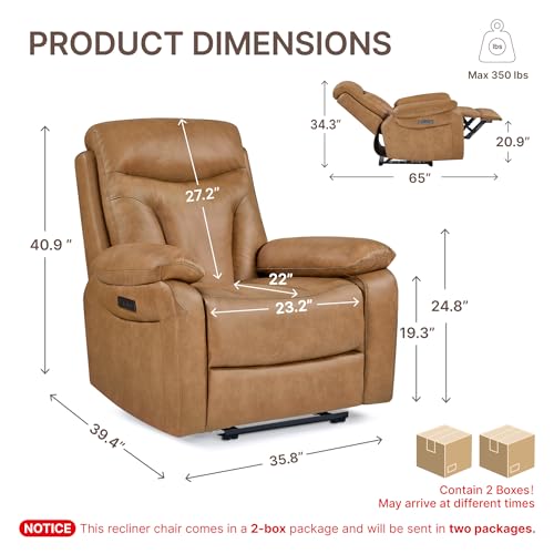 KISLOT Power Recliner Chair Wall Hugger Recliner with Adjustable Headrest and Footrest Dual Motor Electric Faux Leather Reclining Sofa with USB/Type-C Charging for RV Living Room Bedroom