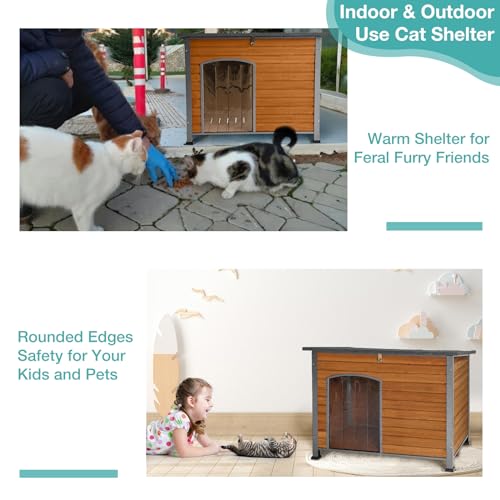 Indoor Outdoor Dog House,Anti-Chewing Iron Frame Dog Kennel,Wood Warm Pets Home,Insulated Weatherproof Outside Shelter (43.3" (L) x 29.4" (W) x 33.4" (H) Brown) Suumerpety