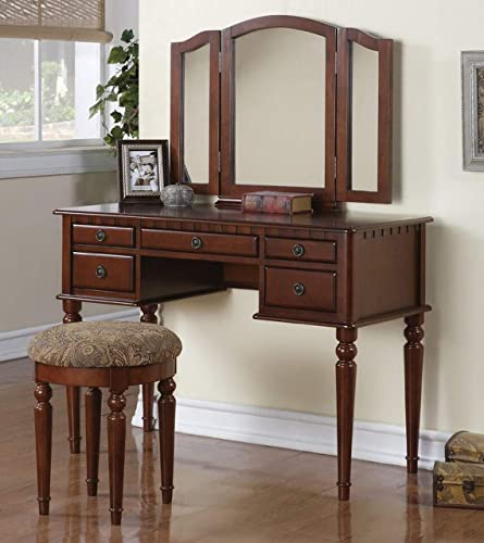 Bobkona F4071 St. Croix Collection Vanity Set with Stool, Cherry Poundex