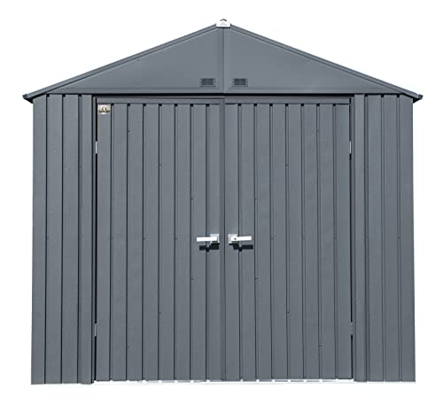 Arrow Shed Elite 8' x 6' Tall Outdoor Steel Storage Shed with High Gable and Lockable Doors Storage Building, Anthracite Arrow