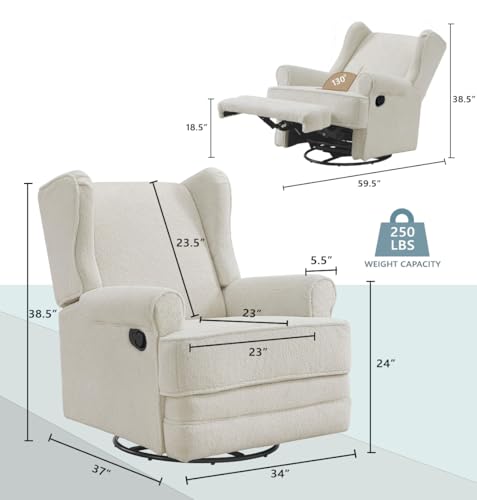 Oxford Baby Teegan Upholstered Swivel Glider & Recliner Nursery Chair, Boucle White Oxford Baby