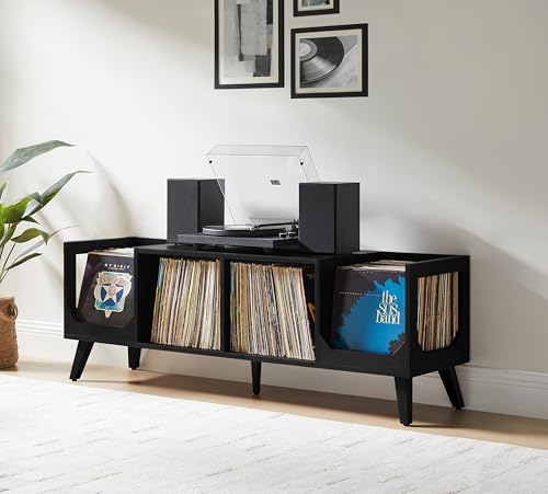 Crosley Furniture Asheville Mid-Century Modern Media Console Record Player Stand, Storage for Vinyl Records, Black Crosley Furniture