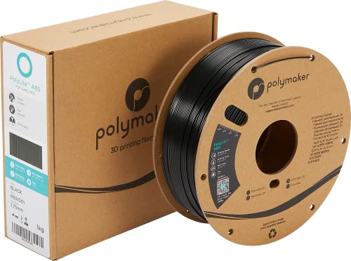 Polymaker ABS Filament 1.75mm Black, ABS 3D Printer Filament 1.75mm Heat Resistant 1kg - PolyLite ABS 3D Printing Filament 1.75mm, Strong & Durable, Dimensional Accuracy +/- 0.03mm Polymaker