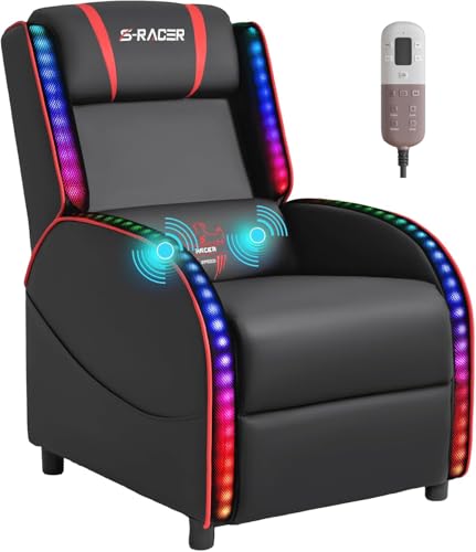 Homall LED Gaming Massage Recliner Chair Racing Style Single Living Room Sofa Comfortable Ergonomic Home Theater Seating(Red) Homall