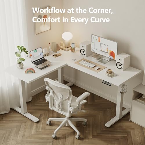 Agilestic 59 Inch L Shaped Standing Desk Adjustable Height, Electric Corner Standing Desk, Sit Stand Computer Table with Splice Board, White Agilestic