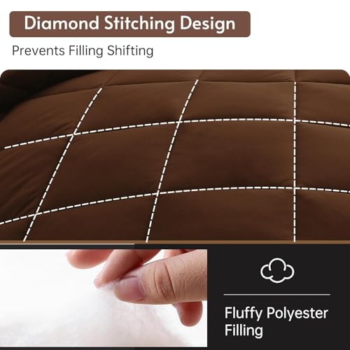 MUXHOMO 7 Pieces Queen Comforter Set, Reversible Bed in a Bag Queen Size, All Season Bedding Set with Comforter, Flat Sheet, Fitted Sheet, Pillowcases & Shams, Brown & Khaki MUXHOMO