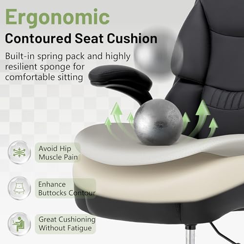 500LBS Drafting Chair, High Back Safer Standing Desk Chair, Executive Tall Office Chair with Flip-up Armrests, Upholstered PU Leather Task Chair, Ergonomic Seat with Adjustable Height&Foot Ring, Black Sofetura
