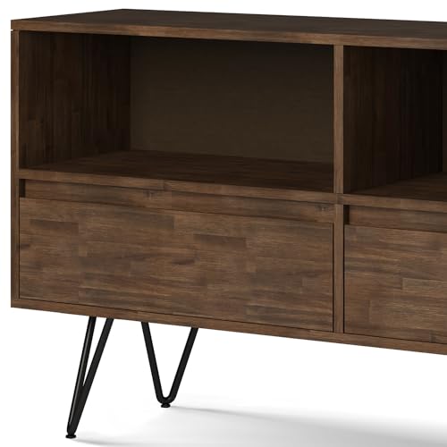 SIMPLIHOME Chase SOLID ACACIA WOOD and Metal 54 inch Wide Modern Industrial Low Bookcase in Rustic Natural Aged Brown SIMPLIHOME