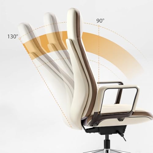 EUREKA ERGONOMIC Alto Leather Desk Chair, Silicone Leather Office Chair with Wheels, High Back Office Chair, Executive Office Chair Comfy for Home & Office, Off-White EUREKA ERGONOMIC
