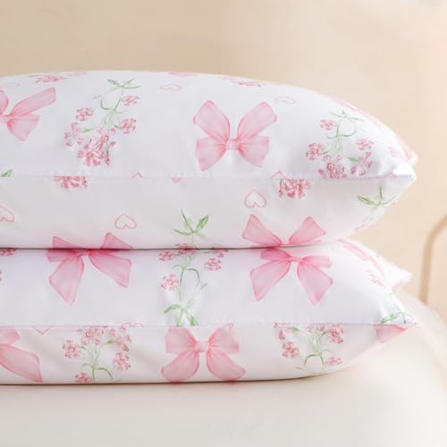 CCoutueChen Duvet Cover Twin 2Pcs Pink Floral Bow Bedding Set for Girls Kids, Romantic Princess Style Bowknot Bedding, Ultra Soft Reversible Garden Flower Duvet Cover Set(1 Pillowcase,No Comforter) CCoutueChen
