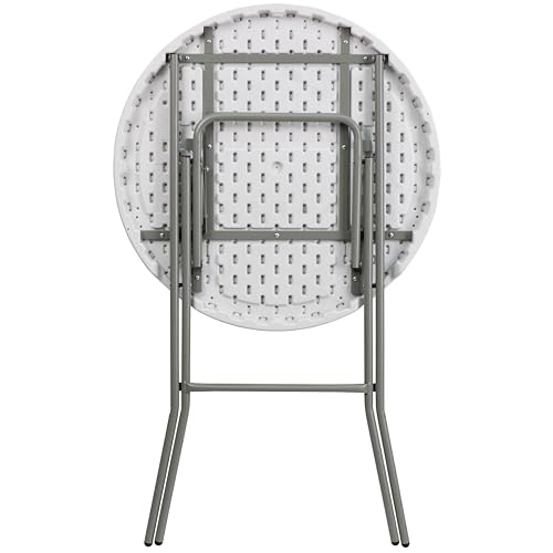 Flash Furniture Elon 2.6' Round Folding Bar Height Table for Parties and Commercial Events, Indoor/Outdoor Plastic Bar Height Folding Table, White Flash Furniture