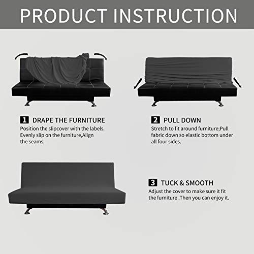 Easy-Going Stretch Futon Slipcover Armless Futon Bed Cover Furniture Protector Without Armrests with Elastic Bottom for Kids, Soft Jacquard Fabric Small Checks (Medium, Dark Gray) Easy-Going