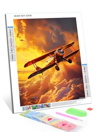 MOER SKY Diamond Painting for Adults 5D Aircraft Flying at Sunset Full Drill Diamond Art Kit DIY Airplane Gem Painting Set Bedroom Living Room Wall Decor Gifts 12x16 inch MOER SKY