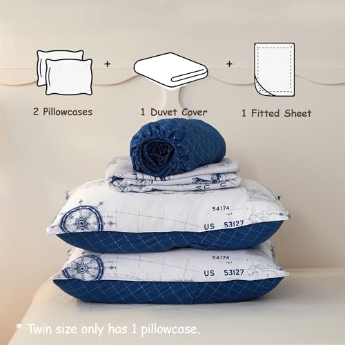 Simple&Opulence 100% Organic Cotton Duvet Cover for Kids Teens,3 Pieces Soft Cartoon Comforter Cover with Zipper Closure, Boys Bedding Set with Sailboat Pattern,Twin Simple&Opulence