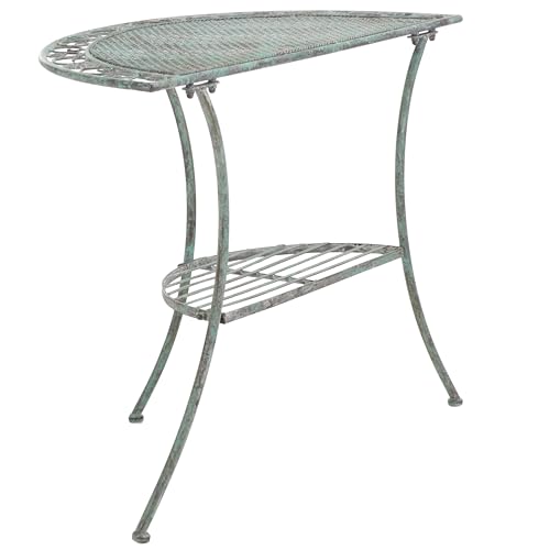 SAFAVIEH Outdoor Collection Genson Antique Dark Green Wrought Iron Half Moon Console Table SAFAVIEH