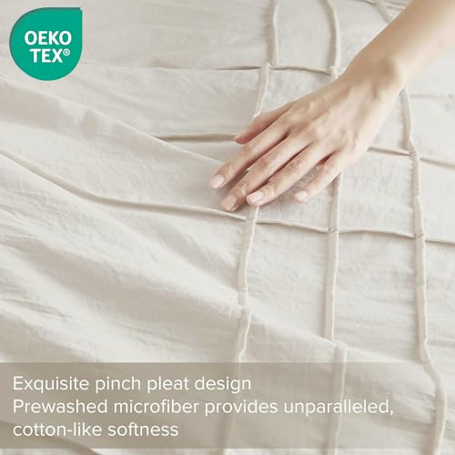 Comfort Spaces Cream Queen Size Duvet Cover Set - 3 Pieces Pintuck Pleated Duvet Cover Queen, All Season Lightweight, Extra Softness Pre-Washed Microfiber Queen Bedding Cover Shams, Full/Queen Comfort Spaces