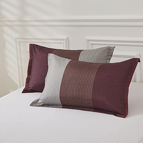 WONGS BEDDING Burgundy Comforter Set King, Reversible Burgundy Stripe Down Alternative Comforter for All Season,3 Pieces(1 Comforter+2 Pillowcases), Soft Microfiber Bedding Duvet Set 104”×90” WONGS BEDDING