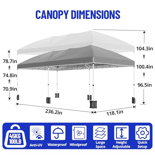 10X20Ft Outdoor Party Tent Gazebo, Waterproof Gazebo Canopy Tent, Heavy Duty Commercial Outdoor Canopy All Season with Storage Bag,Gray TROPOW