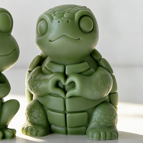 Heart in Hand Turtle Animal Cylinder Candle & Resin Mold - Resin Casting Silicone Molds for Home Decor & Candle Making Wave Spiral Mold