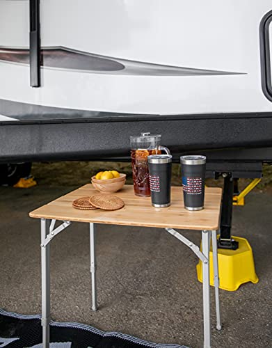 Camco Folding Bamboo Table with Aluminum Legs | Natural Bamboo Top | Lightweight for Added Portability (51895) Camco