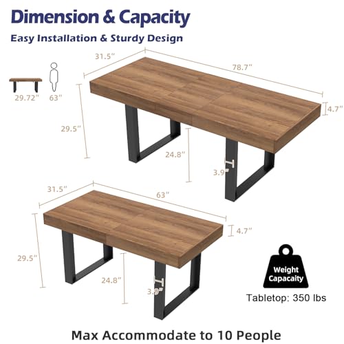 STHOUYN 63”-79” Extendable Dining Room Table, Modern Farmhouse Wooden Kitchen Table, Long Expandable Dining Table for 6 8 10, Large Expanding Tables Conference Tables (Walnut Brown) STHOUYN